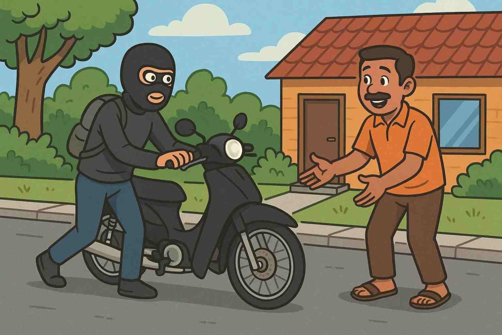 pencuri motor kembalikan motor