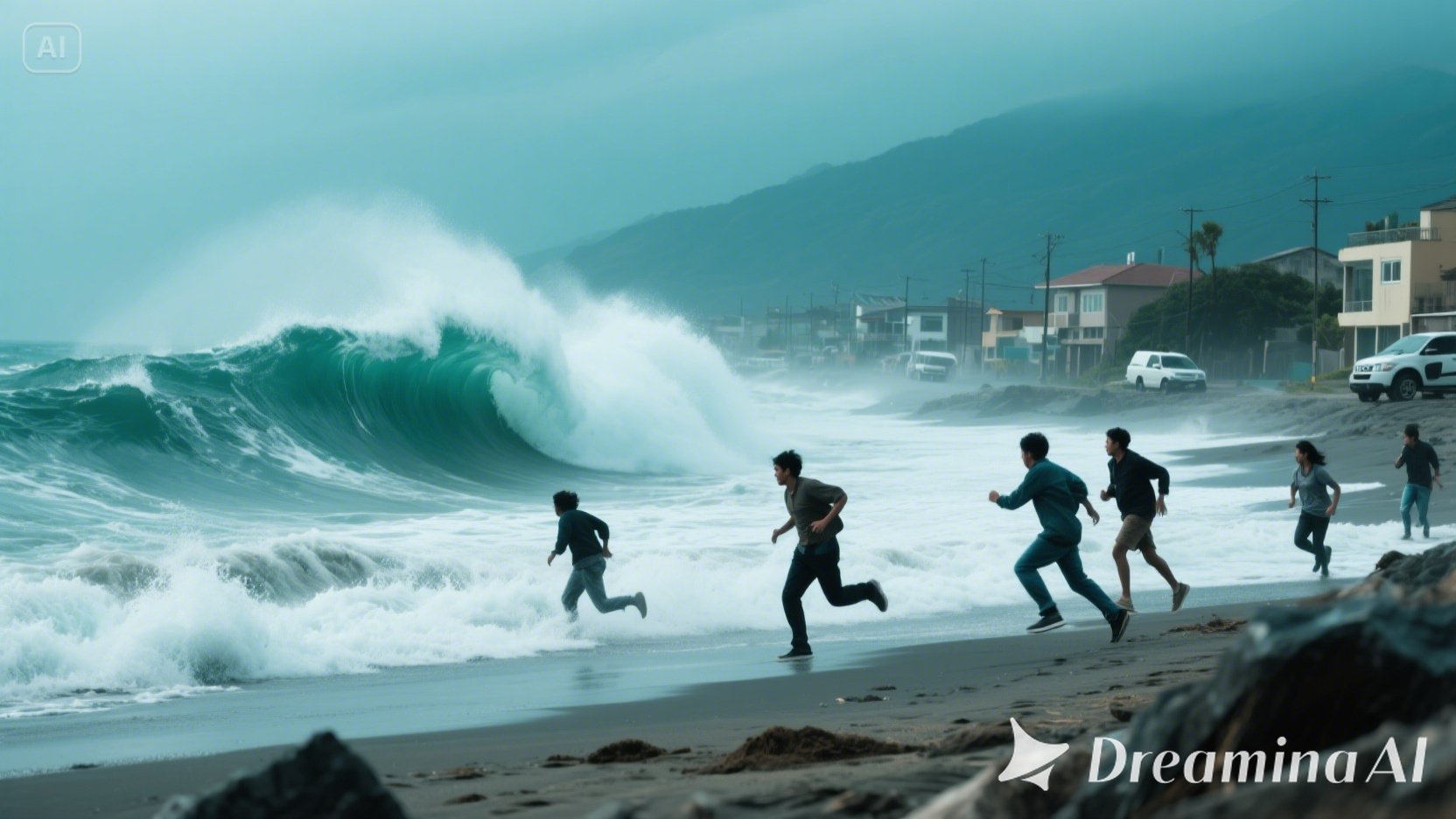 Gelombang tsunami besar mendekati kawasan pesisir