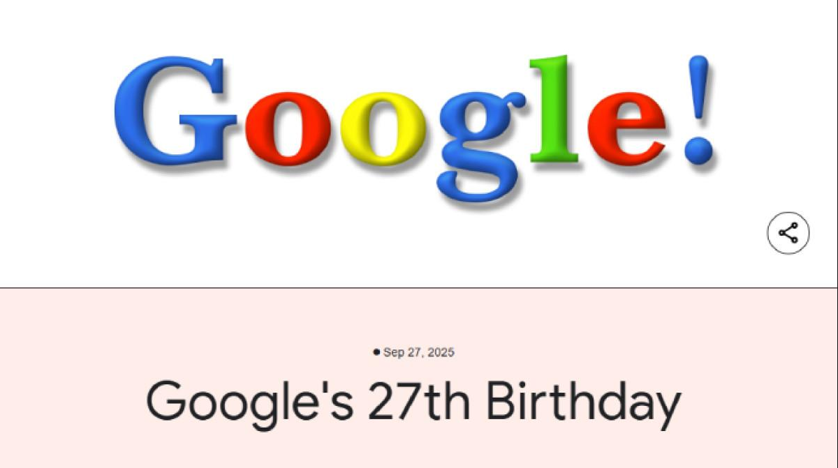 Logo Google Doodle ulang tahun ke-27 dengan desain kreatif untuk merayakan perjalanan sejarah Google